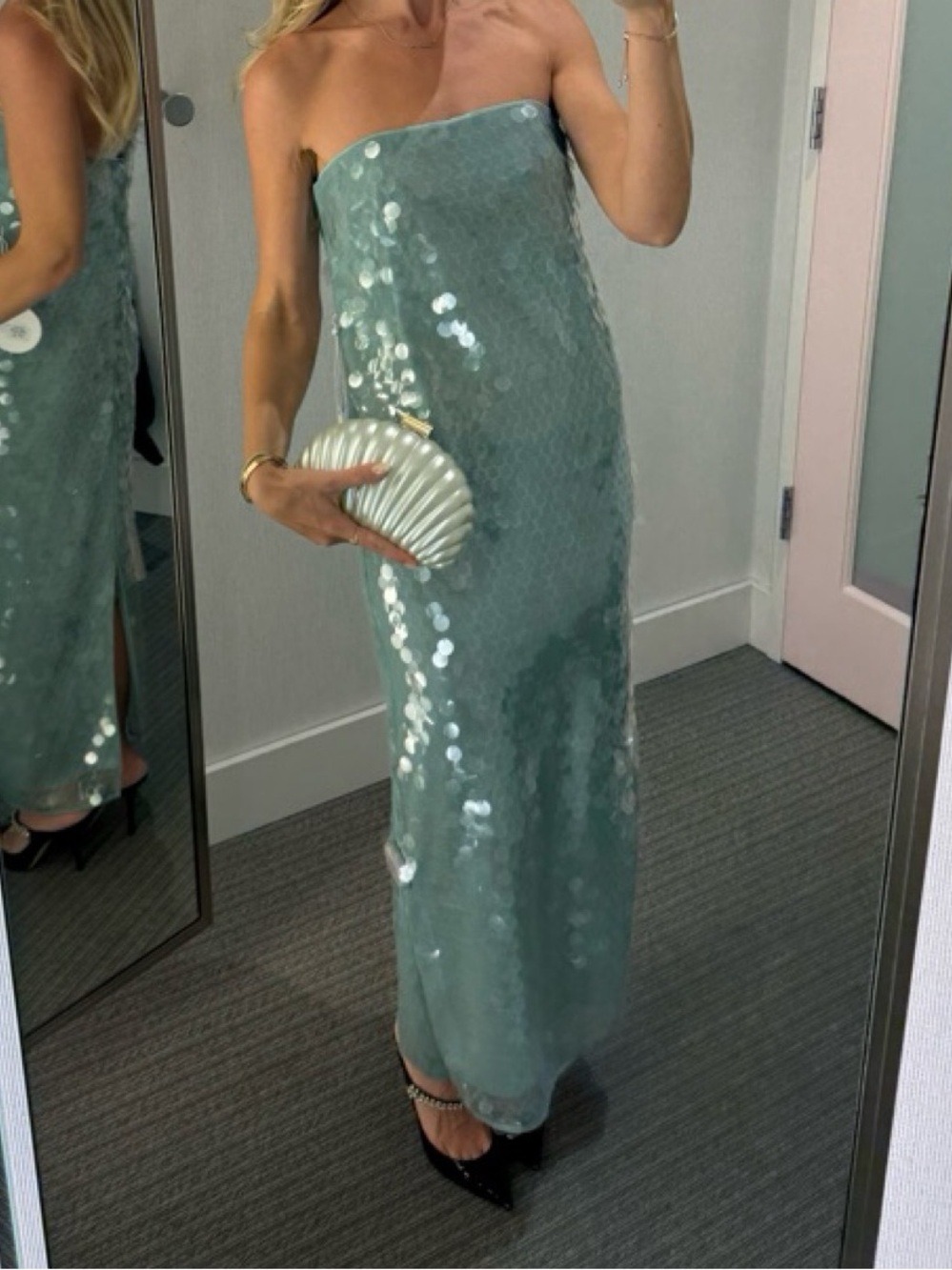 STAUD Casey Strapless Midi Dress in Mist (Seafoam) - Picture 2 of 5